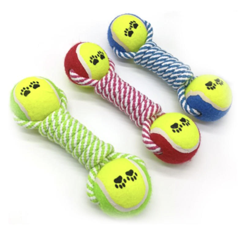 Juguetes para perros de tenis con cuerda de algodón de doble bola